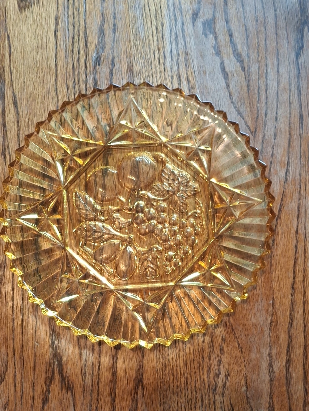 Vintage Federal Glass Amber Pressed Glass Fruit Motif Plate